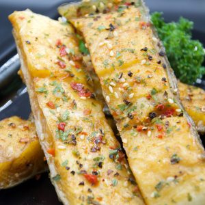 Heilbotstukjes met kruiden